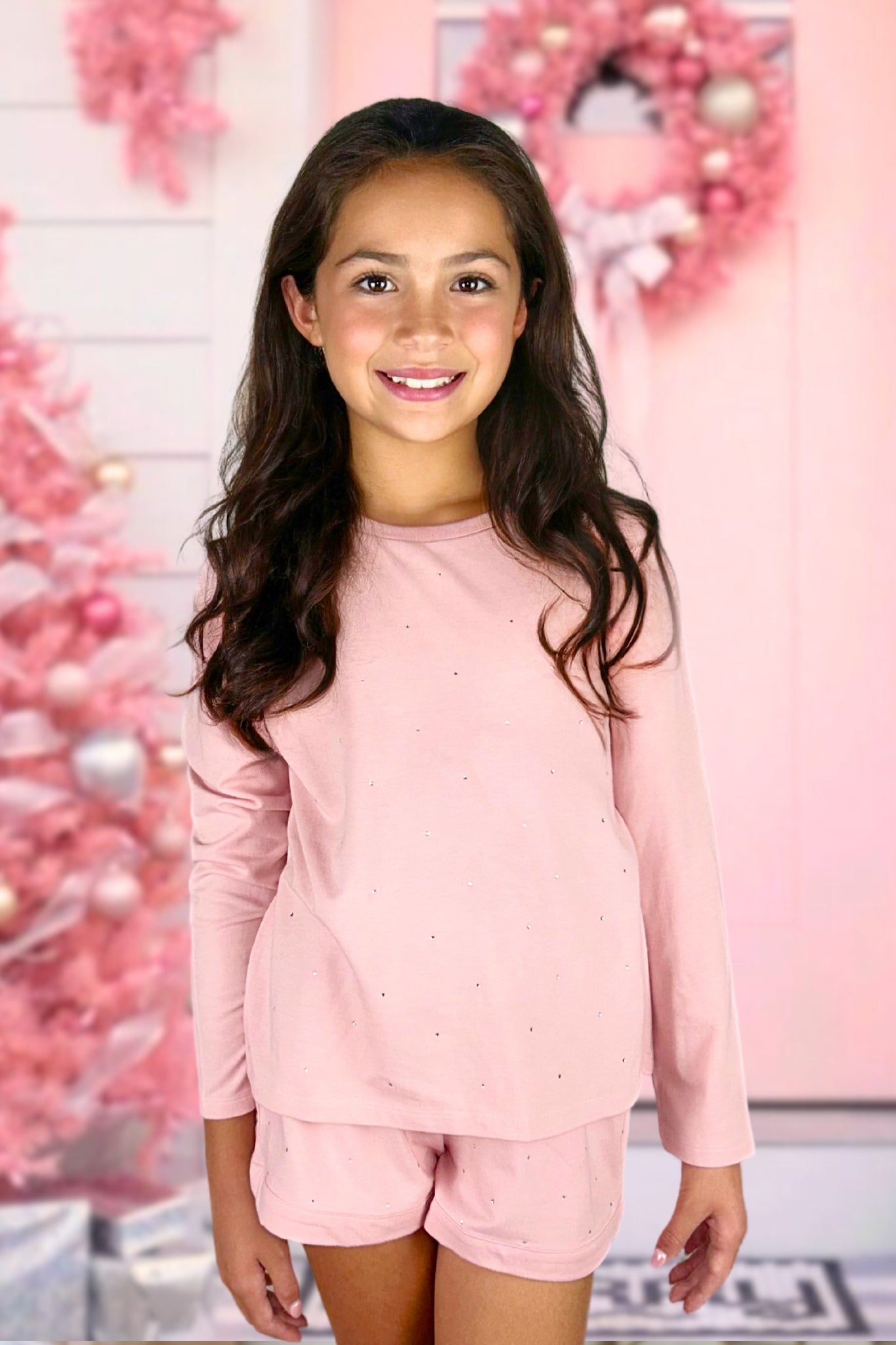 All Over Rhinestone Sweatshirt - PEACHSKIN