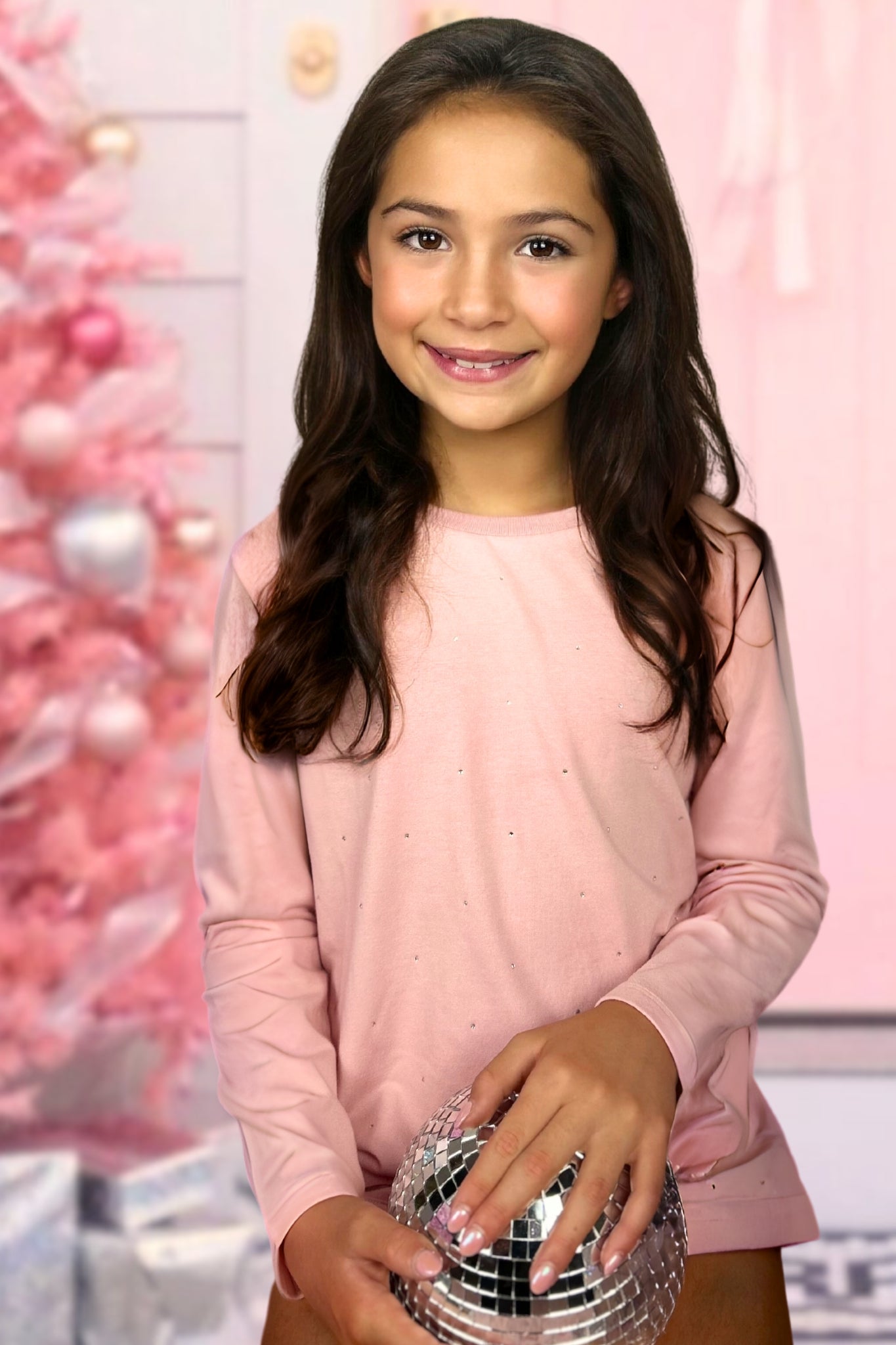 All Over Rhinestone Sweatshirt - PEACHSKIN