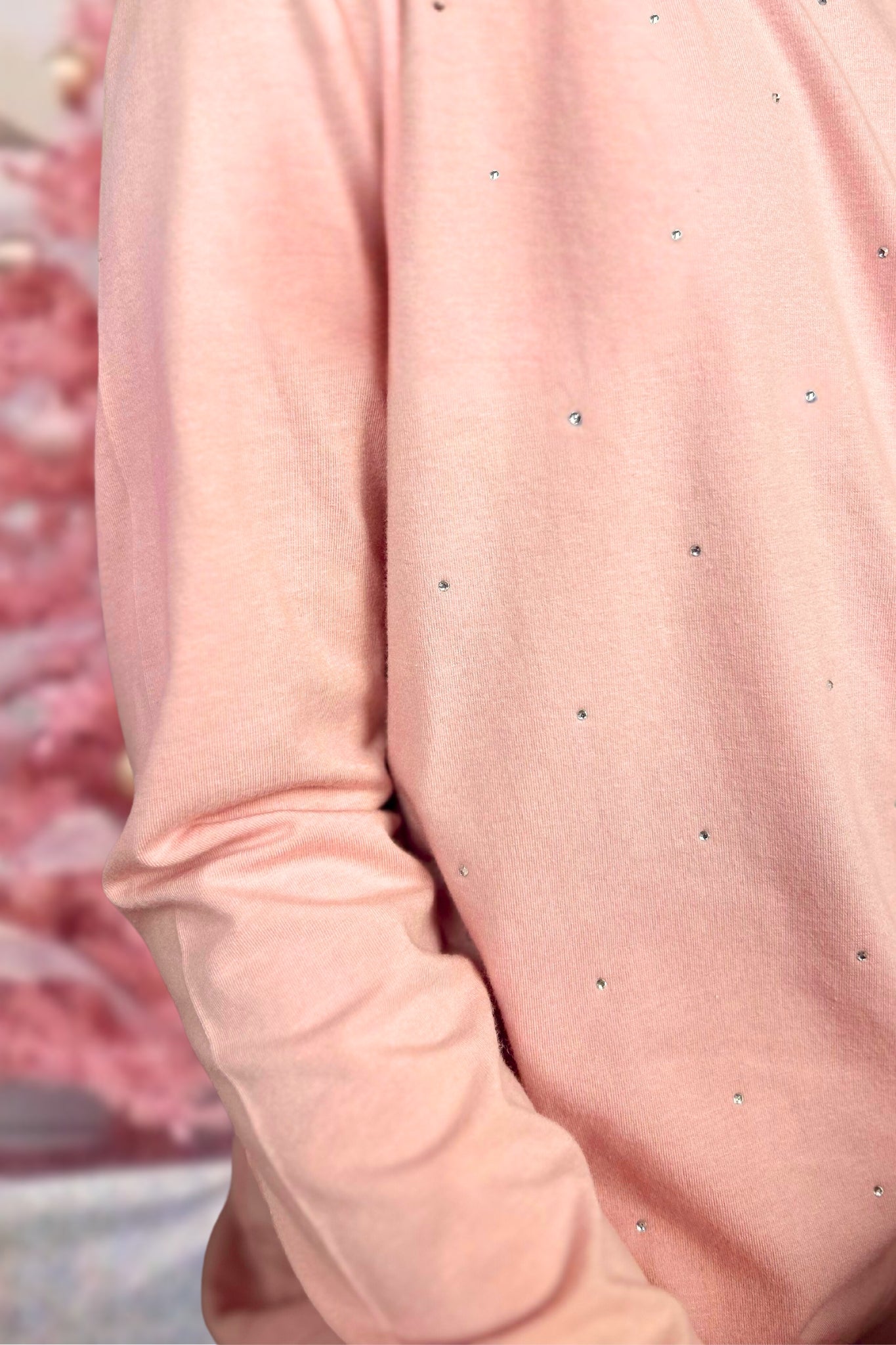All Over Rhinestone Sweatshirt - PEACHSKIN