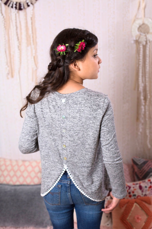 Tulip Back Long Sleeve Hacci Top